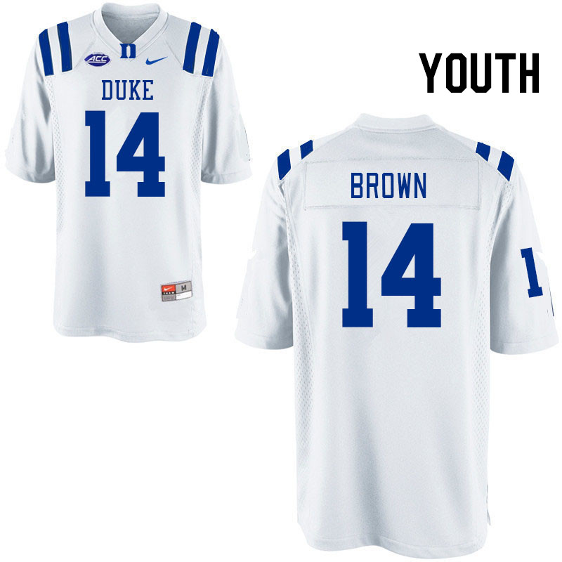 Youth #14 Sean Brown Duke Blue Devils College Football Jerseys Stitched Sale-White
